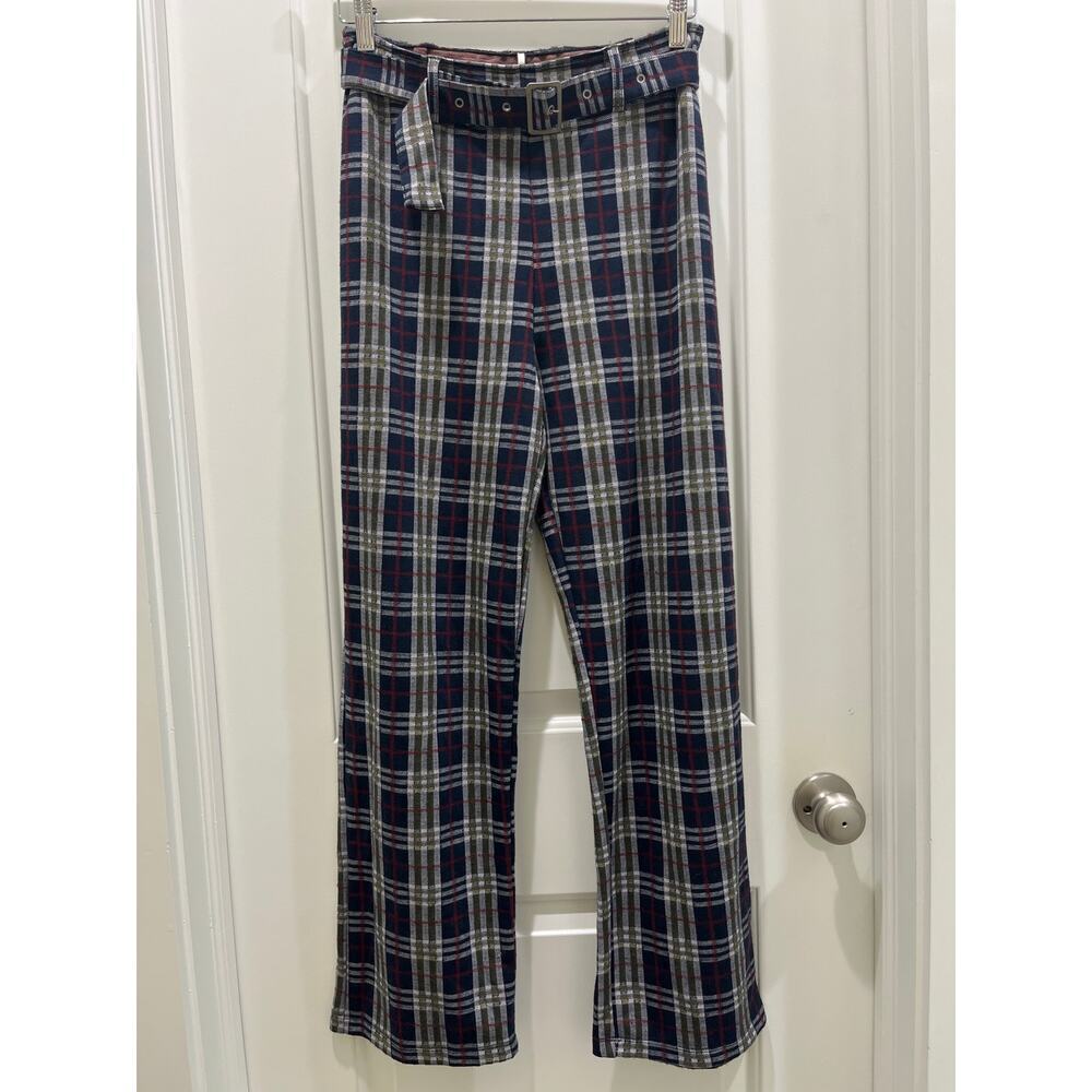 Free People Women's Modern Love High Waist Pull On Plaid Knit Trouser Pants Sz 8